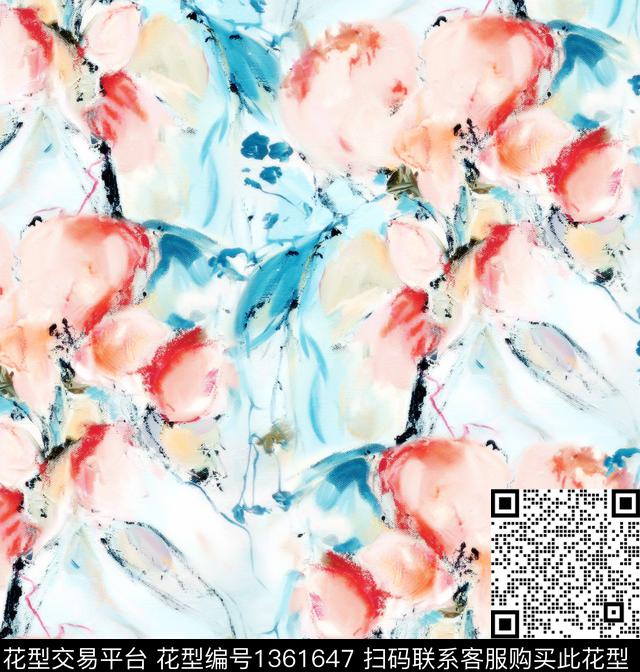 笔画抽象手绘流体画数码印花华亿平台下载（图片编号: 1361647） - 瓦栏（Walan）