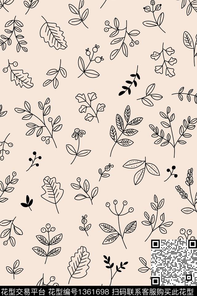 满版散花小清新线条花卉传统印花华亿平台下载（图片编号: 1361698） - 瓦栏（Walan）