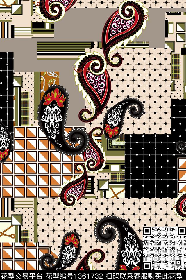 文艺抽象花卉佩斯利数码印花华亿平台下载（图片编号: 1361732） - 瓦栏（Walan）