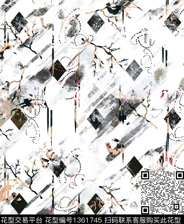 复古抽象男装大牌风数码印花华亿平台下载（图片编号: 1361745） - 瓦栏（Walan）