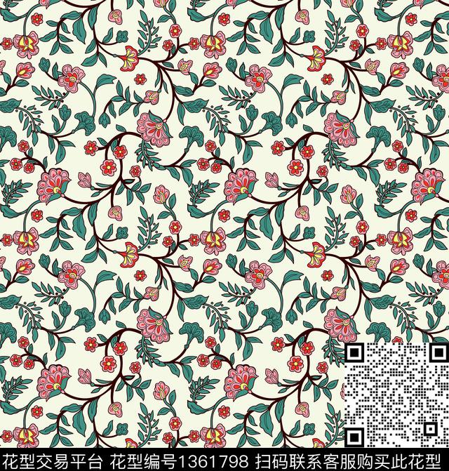 简约花卉大牌风传统印花华亿平台下载（图片编号: 1361798） - 瓦栏（Walan）