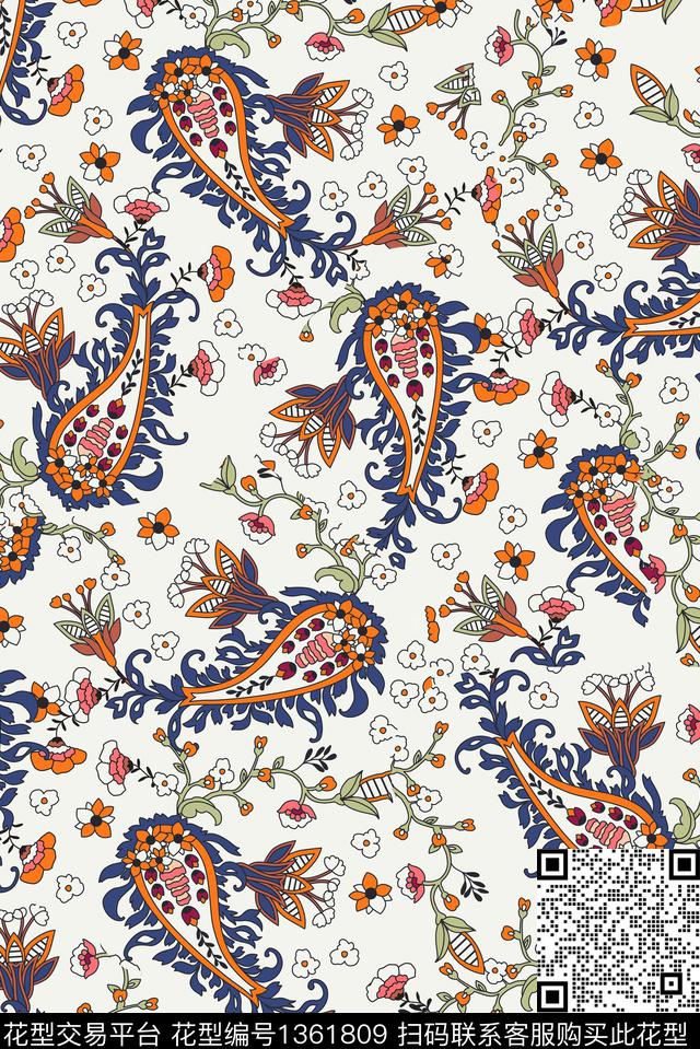 抽象花卉佩斯利复古数码印花华亿平台下载（图片编号: 1361809） - 瓦栏（Walan）
