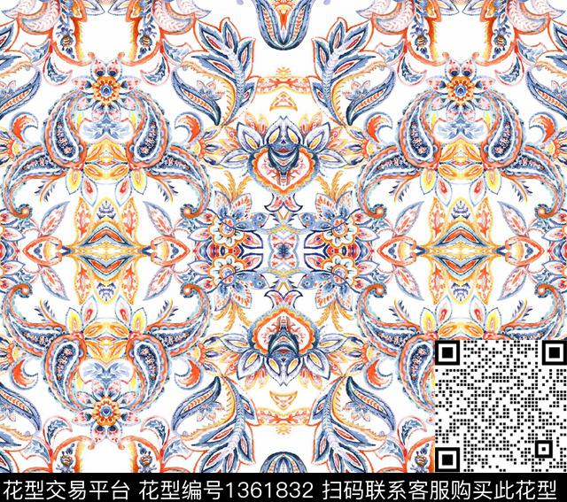 定位花佩斯利民族风传统印花华亿平台下载（图片编号: 1361832） - 瓦栏（Walan）