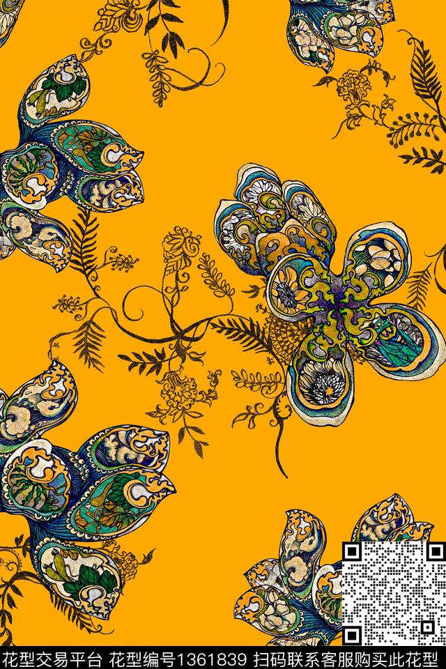 花卉旗袍香云纱数码印花华亿平台下载（图片编号: 1361839） - 瓦栏（Walan）