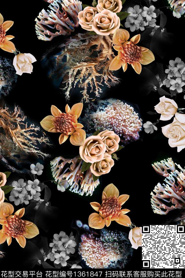 花卉大牌风数码印花华亿平台下载（图片编号: 1361847） - 瓦栏（Walan）
