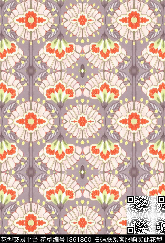 定位花民族风花卉传统印花华亿平台下载（图片编号: 1361860） - 瓦栏（Walan）