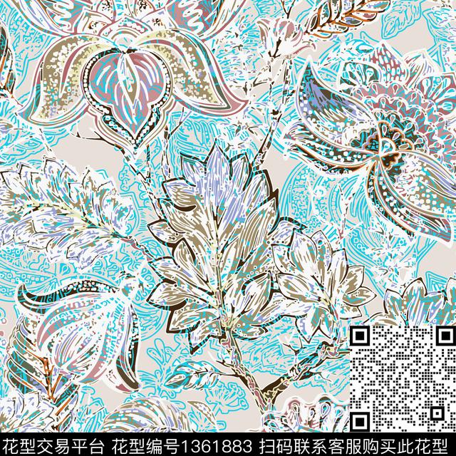 绿植树叶紫藤花男装传统印花华亿平台下载（图片编号: 1361883） - 瓦栏（Walan）