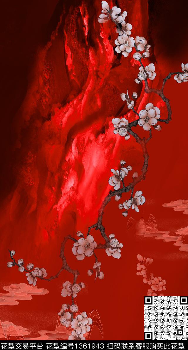 中国风定位花真丝复古旗袍花数码印花华亿平台下载（图片编号: 1361943） - 瓦栏（Walan）