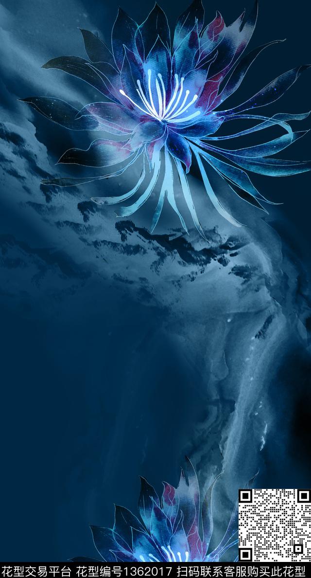 中国风定位花真丝复古旗袍花数码印花华亿平台下载（图片编号: 1362017） - 瓦栏（Walan）