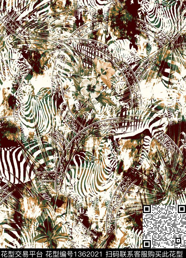 复古抽象男装大牌风数码印花华亿平台下载（图片编号: 1362021） - 瓦栏（Walan）