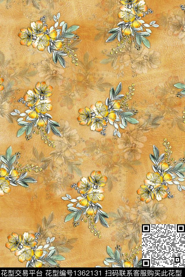彩底花卉面料印象数码印花华亿平台下载（图片编号: 1362131） - 瓦栏（Walan）