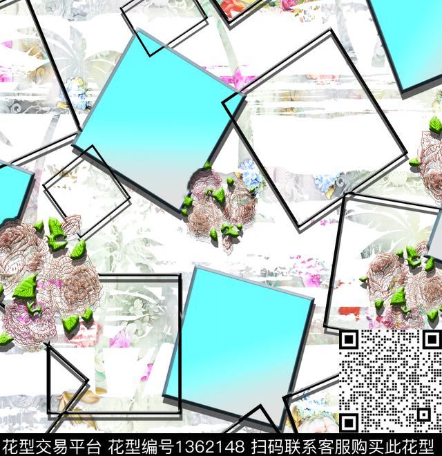 几何时尚花卉数码印花华亿平台下载（图片编号: 1362148） - 瓦栏（Walan）