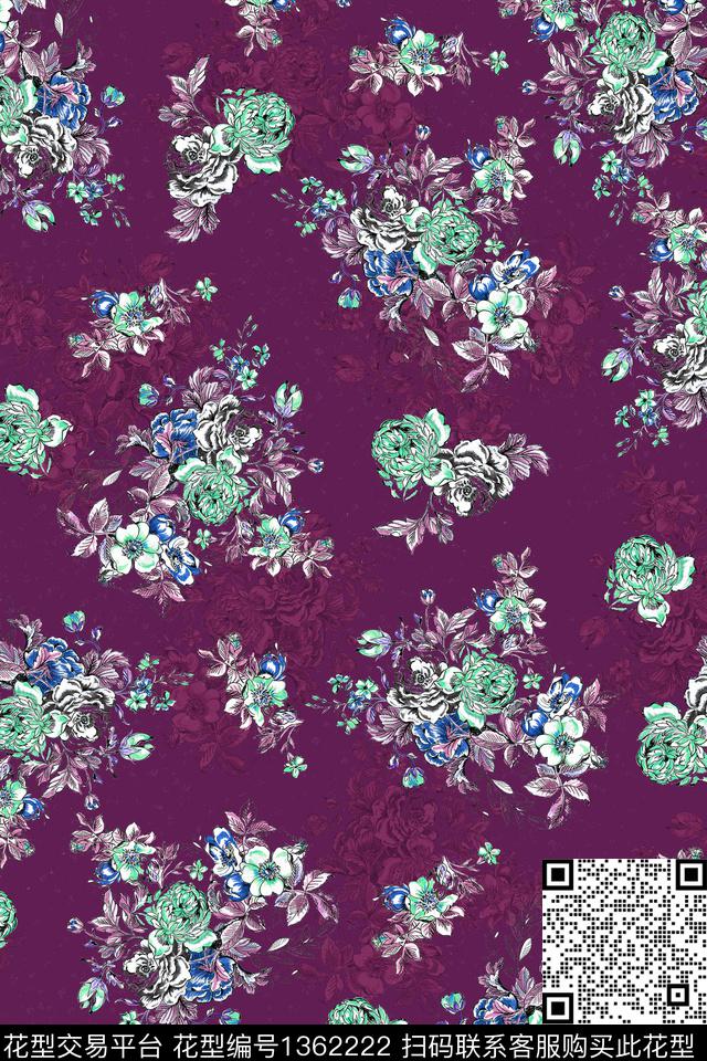 扎染华亿平台花卉花瓣数码印花华亿平台下载（图片编号: 1362222） - 瓦栏（Walan）