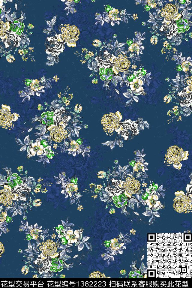 扎染华亿平台花卉花瓣数码印花华亿平台下载（图片编号: 1362223） - 瓦栏（Walan）