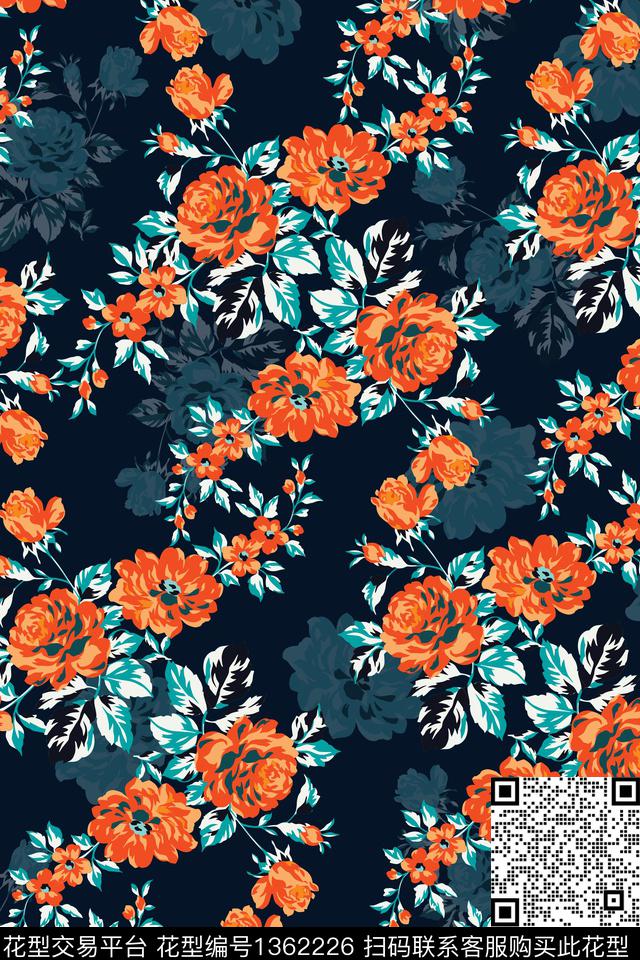 花卉花瓣春夏华亿平台传统印花华亿平台下载（图片编号: 1362226） - 瓦栏（Walan）