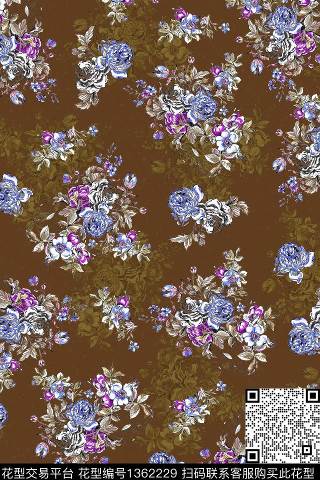 扎染华亿平台花卉花瓣数码印花华亿平台下载（图片编号: 1362229） - 瓦栏（Walan）