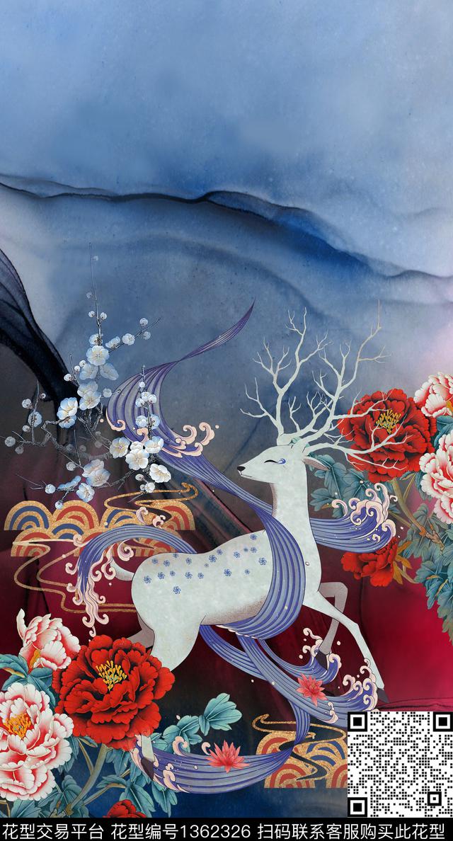 中国风定位花真丝牡丹数码印花华亿平台下载（图片编号: 1362326） - 瓦栏（Walan）