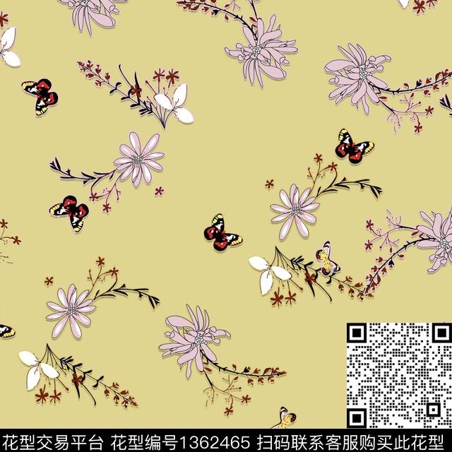 花卉蝴蝶满版散花大牌风数码印花华亿平台下载（图片编号: 1362465） - 瓦栏（Walan）