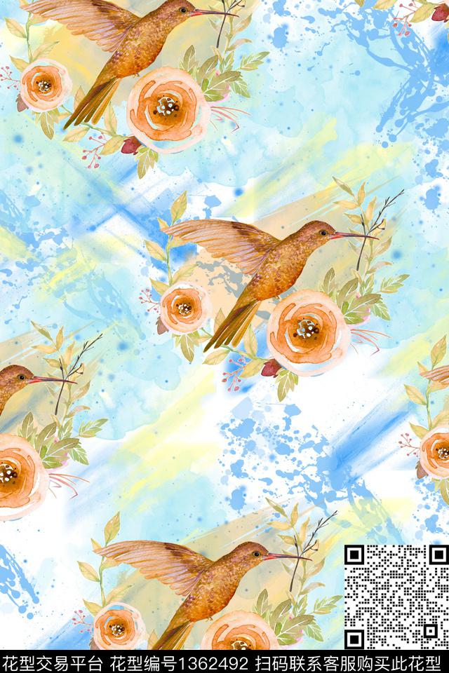 水彩水墨风手绘花卉数码印花华亿平台下载（图片编号: 1362492） - 瓦栏（Walan）