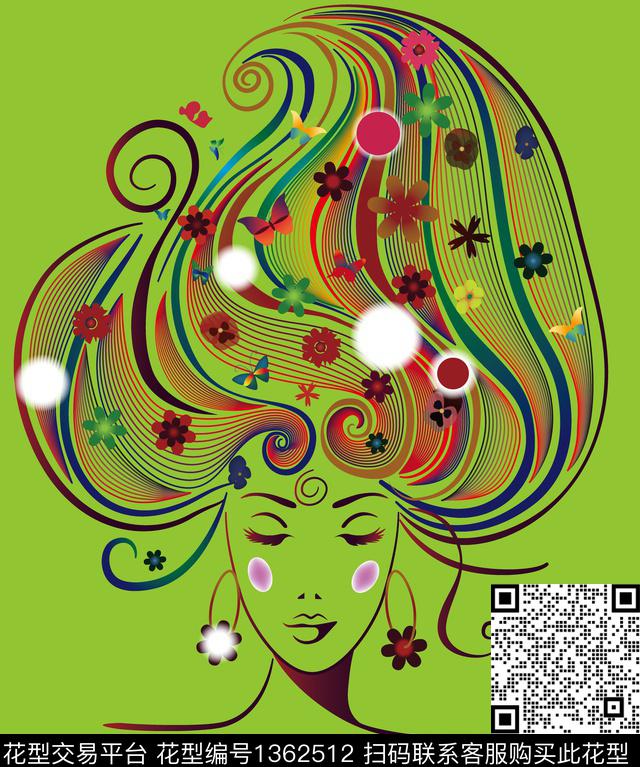 胸前独幅人物肖像炫彩图案数码印花华亿平台下载（图片编号: 1362512） - 瓦栏（Walan）