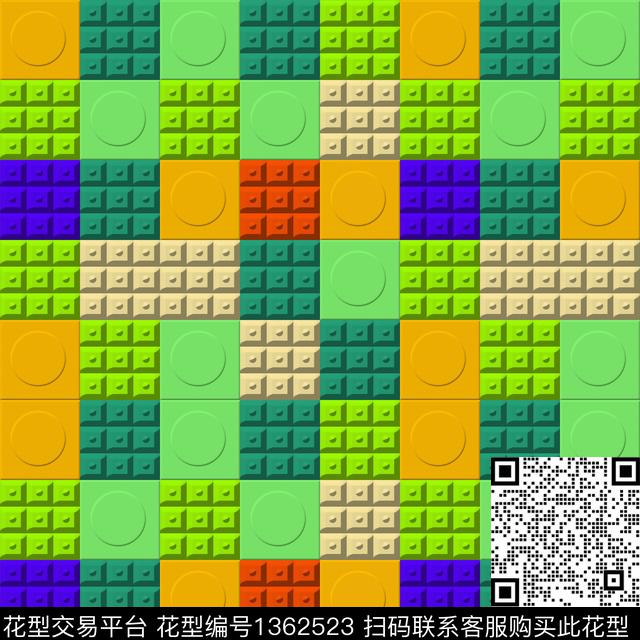 几何格子大牌风数码印花华亿平台下载（图片编号: 1362523） - 瓦栏（Walan）