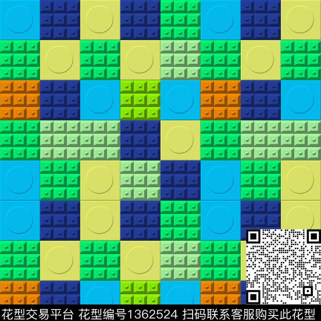 几何格子大牌风数码印花华亿平台下载（图片编号: 1362524） - 瓦栏（Walan）