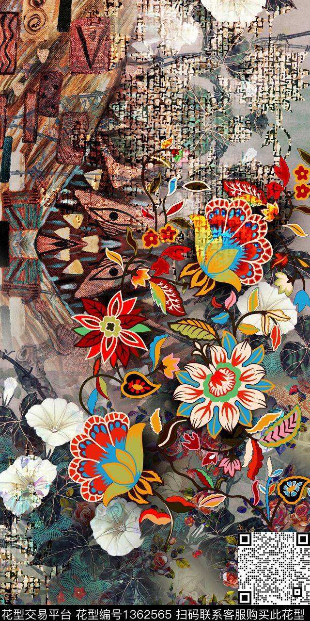 纹理中国风民族花纹数码印花华亿平台下载（图片编号: 1362565） - 瓦栏（Walan）