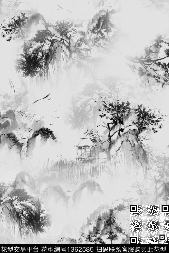 水墨风民族风大牌风数码印花华亿平台下载（图片编号: 1362585） - 瓦栏（Walan）