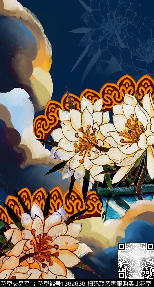 大花中国风定位花真丝数码印花华亿平台下载（图片编号: 1362636） - 瓦栏（Walan）