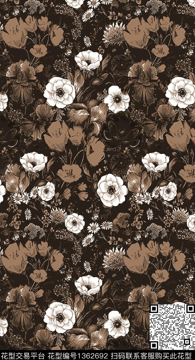 花卉大牌风风格化花卉数码印花华亿平台下载（图片编号: 1362692） - 瓦栏（Walan）