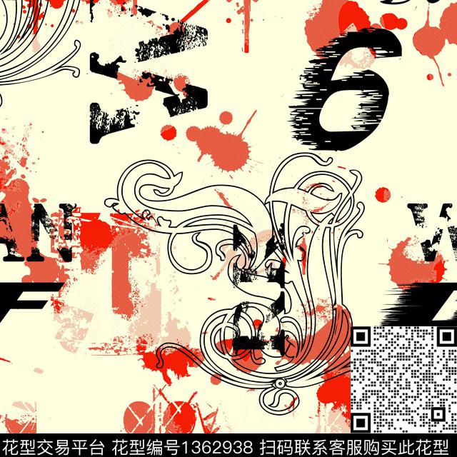 几何字母纸印花传统印花华亿平台下载（图片编号: 1362938） - 瓦栏（Walan）