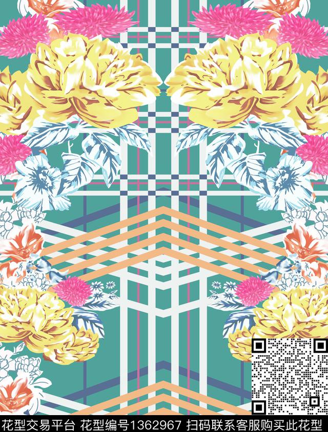 数码华亿平台对称花花卉数码印花华亿平台下载（图片编号: 1362967） - 瓦栏（Walan）