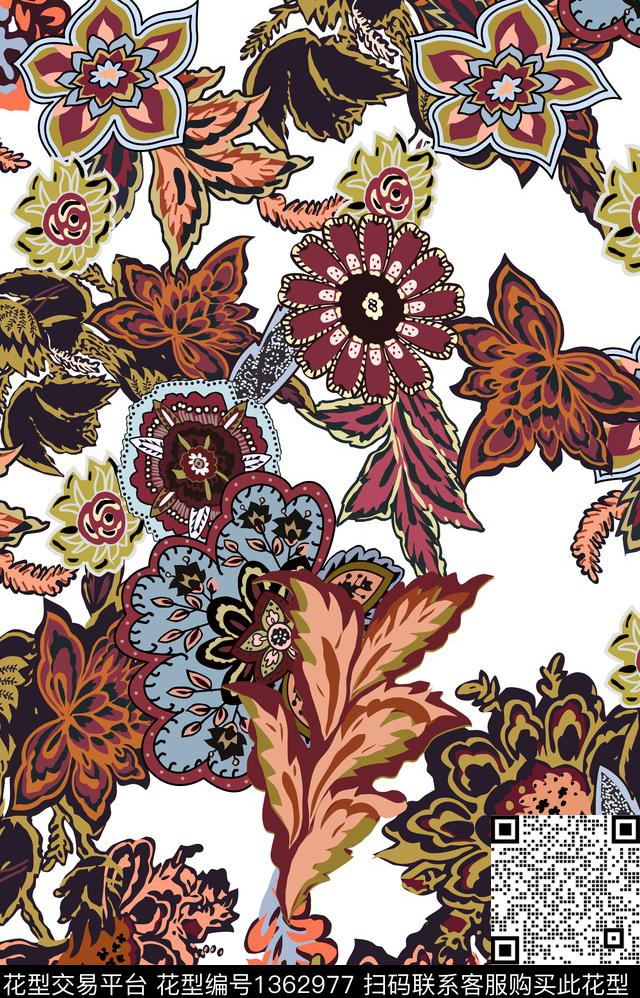 民族风花卉大牌风传统印花华亿平台下载（图片编号: 1362977） - 瓦栏（Walan）