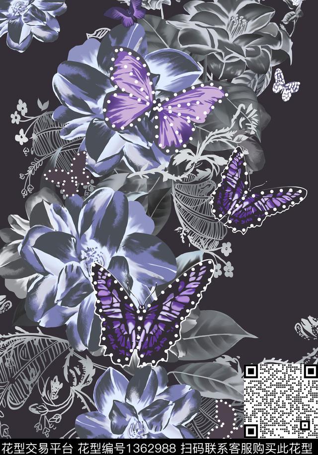 花卉蝴蝶大牌风热带华亿平台数码印花华亿平台下载（图片编号: 1362988） - 瓦栏（Walan）