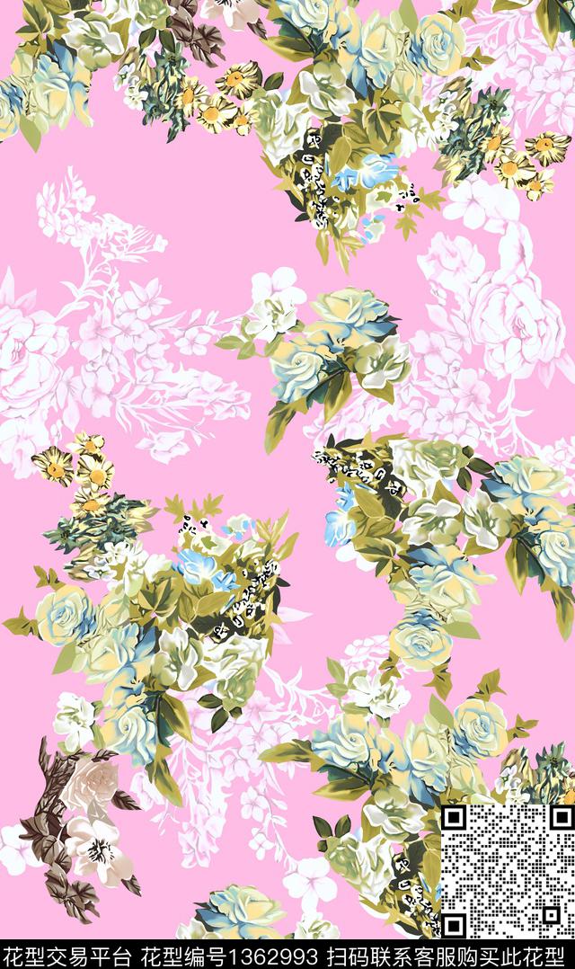 数码华亿平台绘画清爽底花卉数码印花华亿平台下载（图片编号: 1362993） - 瓦栏（Walan）