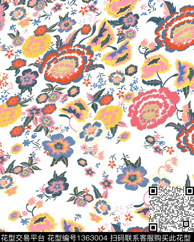 抽象花卉花卉大牌风传统印花华亿平台下载（图片编号: 1363004） - 瓦栏（Walan）