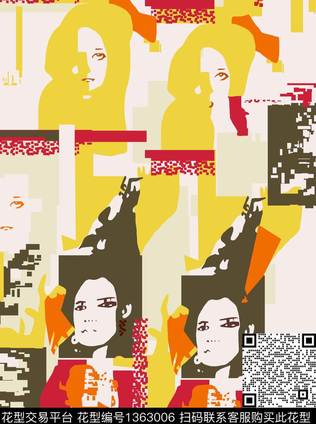 卡通人物大牌风传统印花华亿平台下载（图片编号: 1363006） - 瓦栏（Walan）