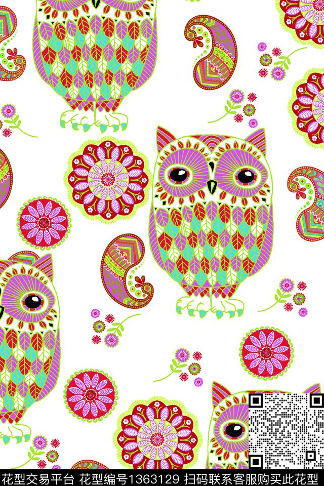 佩斯利大牌风猫头鹰传统印花华亿平台下载（图片编号: 1363129） - 瓦栏（Walan）