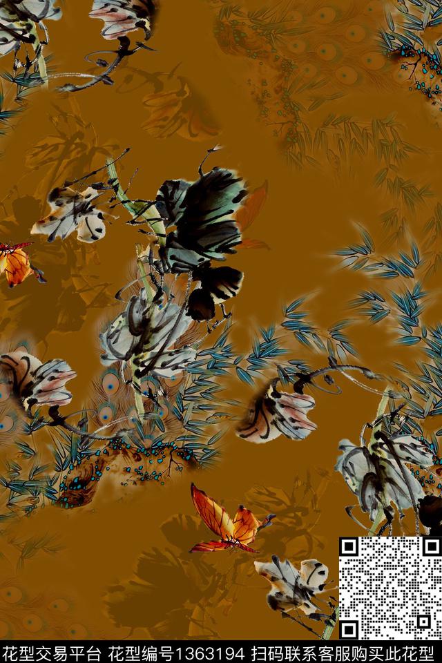 旗袍香云纱中国风数码印花华亿平台下载（图片编号: 1363194） - 瓦栏（Walan）