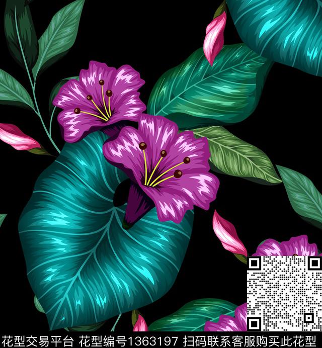 绿植树叶大牌风热带华亿平台传统印花华亿平台下载（图片编号: 1363197） - 瓦栏（Walan）