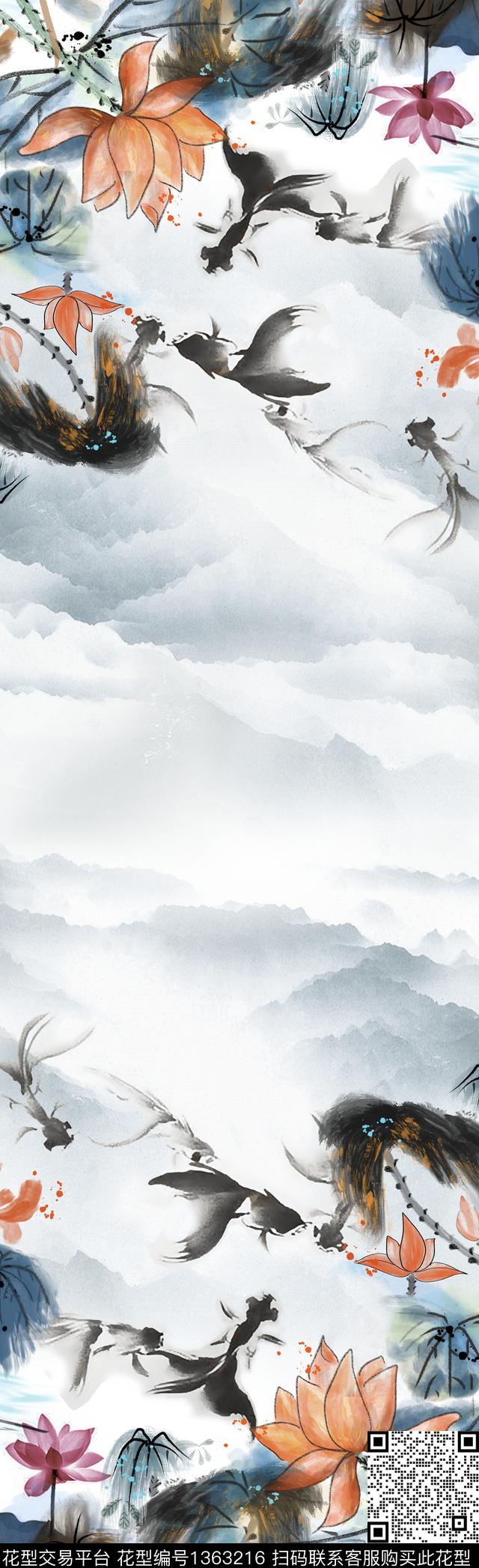 荷花山鱼数码印花华亿平台下载（图片编号: 1363216） - 瓦栏（Walan）