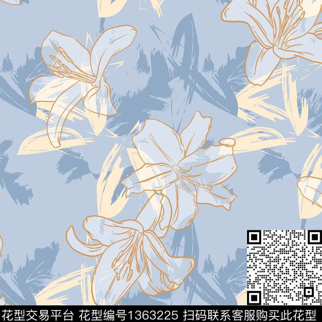 插画花卉百合传统印花华亿平台下载（图片编号: 1363225） - 瓦栏（Walan）