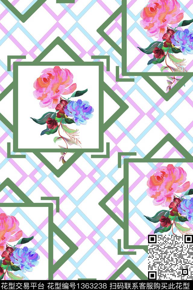 几何时尚格子数码印花华亿平台下载（图片编号: 1363238） - 瓦栏（Walan）