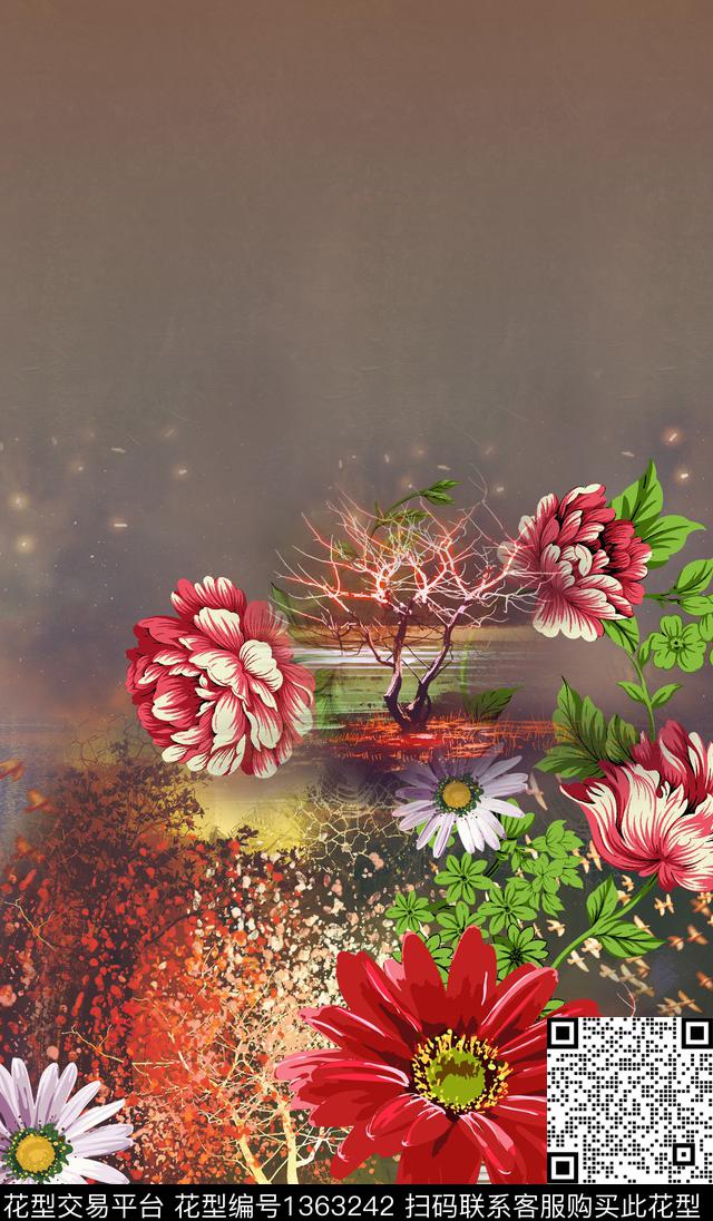 定位花风景定位花卉数码印花华亿平台下载（图片编号: 1363242） - 瓦栏（Walan）