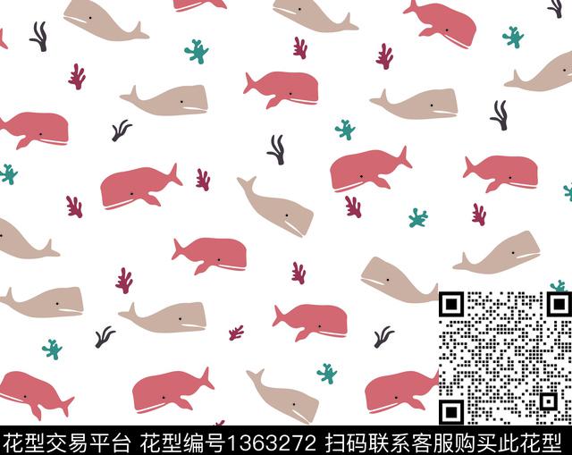 鲨鱼可爱珊瑚传统印花华亿平台下载（图片编号: 1363272） - 瓦栏（Walan）