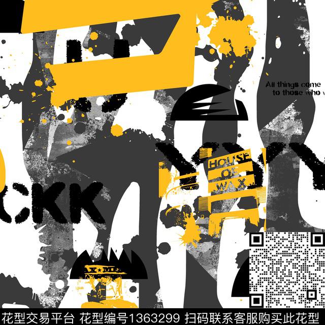 几何字母抽象男装传统印花华亿平台下载（图片编号: 1363299） - 瓦栏（Walan）