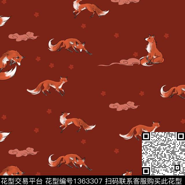 时尚插画狐狸数码印花华亿平台下载（图片编号: 1363307） - 瓦栏（Walan）