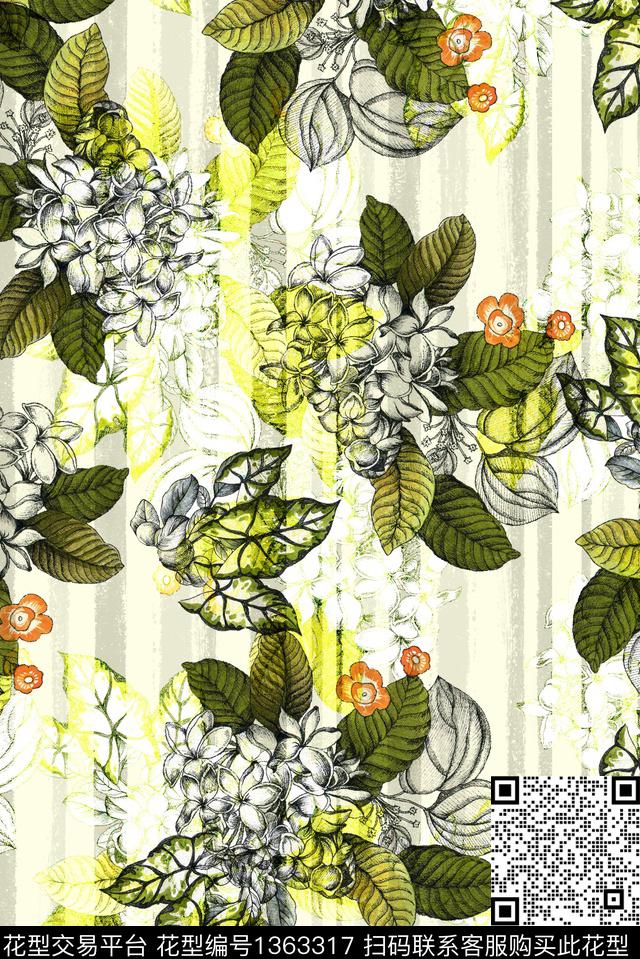 花卉大牌风热带华亿平台数码印花华亿平台下载（图片编号: 1363317） - 瓦栏（Walan）