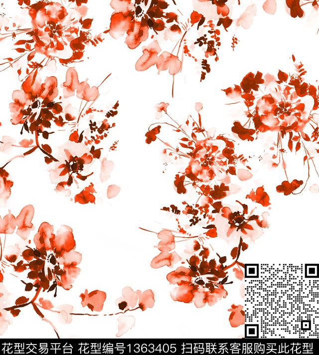 蔷薇花大牌风牡丹数码印花华亿平台下载（图片编号: 1363405） - 瓦栏（Walan）