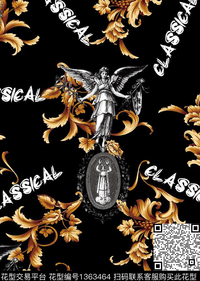 字母翅膀自由女神数码印花华亿平台下载（图片编号: 1363464） - 瓦栏（Walan）